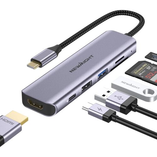 USB C Hub - 6 in 1 USB C Adapter with HDMI 4K@30HZ, 100W PD Port, USB3.0 Fast Data Transfer, SD/TF Card Reader, for MacBook and Other Type C Devices