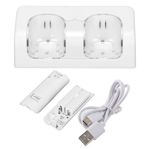 Station De Charge Portable Avec 2 Batteries Rechargeables Et Cordon D'alimentation, Station D'accueil à Double Chargeur, Chargeur De Batterie Pour Manette De Jeu à Distance Wii(Blanche)
