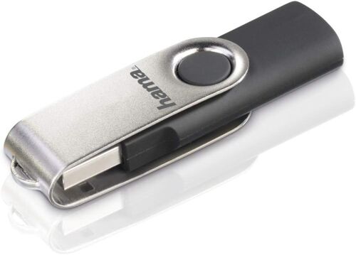 Rotate USB 2.0 Flash Drive 128GB, Speed up to 15MB/s, Key with USB A Connector, for PC/Mac - Black/Silver