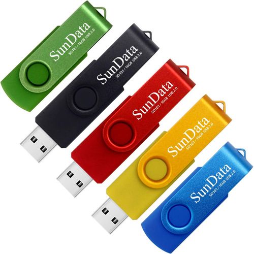 TIANYI-Clé USB 16 Go Lot de 5 USB 2.0 Flash Drive Mémoire Stick Rotation Stockage Données avec Lumière LED (5 Couleurs: Noir Bleu Vert Rouge Or)