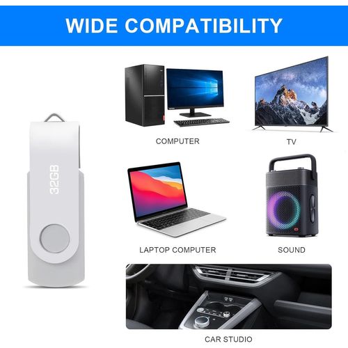 CLé USB 32Go, Cle USB Pen Drive USB 2.0 Mémoire Stick 32Go Thumb Drive pour PC, TV, Voiture, Ordinateur Portable etc (Argent)