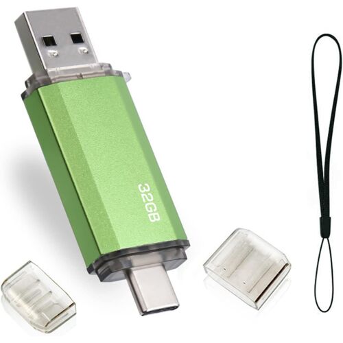 32GB 2 in 1 USB C Flash Drive 32GB OTG Type C USB 2.0 Type C Memory Stick 32GB for OTG Android TV Devices (Green)