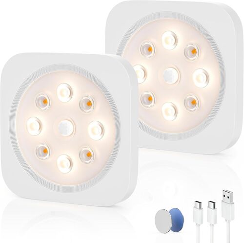 Lampe Led Placard Sous Meuble - 1200Mah 4000K Lumiere Armoire Cuisine Rechargeable Avec Detecteur De Mouvement Interieur & Liaison Sans Fil - Veilleuse Pour Dressing Escalier | 2 Pack
