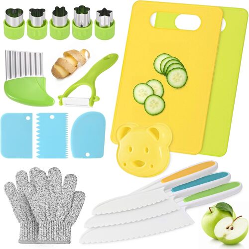 Couteau De Cuisine Pour Enfants 18 Pièces, Ensemble De Couteaux De Cuisine Pour Enfants, Couteau De Sécurité Pour Enfants Pour Couper Les Fruits Et Légumes, Adapté Aux Enfants Âgés De 2 Ans Et Plus