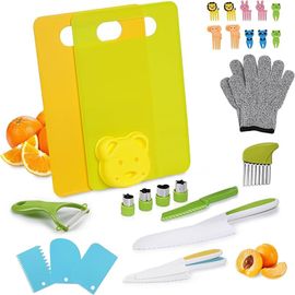 ASFASFq-snookids Ensemble de Couteaux pour Enfants - 28 Pièces Couteau Montessori Enfants Jouetavec planches à découper, Ensemble de Couteaux de Cuisine pour filles et garçons couper et cuire