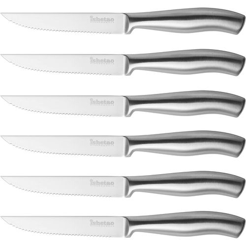 Couteau À Steak, 6 Couteaux À Steak En Acier Inoxydable, Ensemble De Couteaux À Steak Dentelés, Couteau De Table, Couverts À Steak De Cuisine, Passe Au Lave-Vaisselle, 23cm
