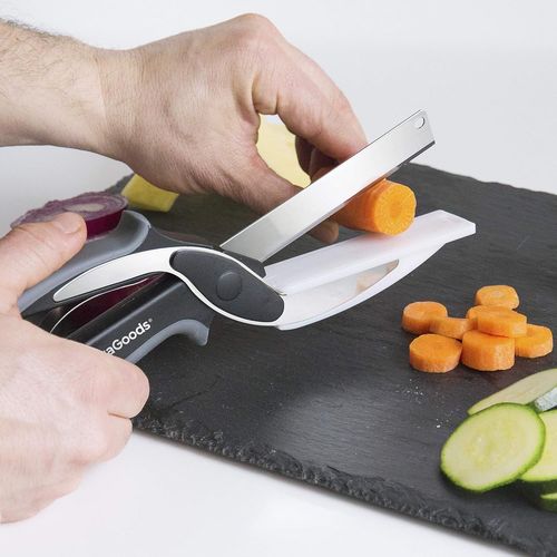 Teppd-- Couteau-Ciseau 2 En 1 Avec Planche À Découper Intégrée, Multifonction, Design Innovant, Poignée Ergonomique, Acier Inoxydable, Noir/Gris, Taille Unique