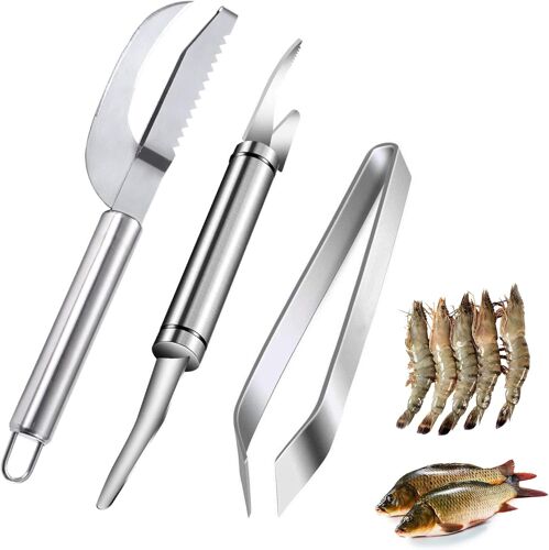 3 Pcs Éplucheur De Crevettes,Ecailleur De Poisson,Crevette Deveiner,Couteau À Gueule De Poisson,Multifonctionnel De Ligne De Crevette 5 En 1,Pinces Arêtes De Poisson,Pour Crabe,Crevette