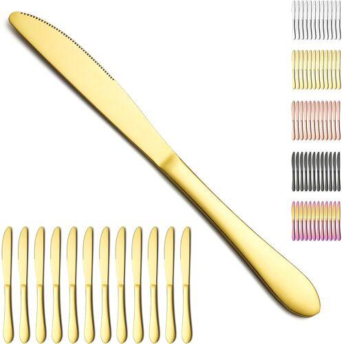 Senior-Couteaux De Table En Or 12pcs, Couteaux À Beurre En Acier Inoxydable Plaqué Or Titane Couteau De Dîner Pour La Maison, Le Restaurant, Lhôtel, Le Lave-Vaisselle[L1818]