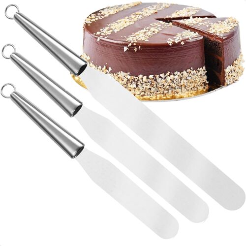 Mevronisshop-Set De 3 Spatules De 29 À 39 Cm ¿ Spatule En Acier Inoxydable De Haute Qualité En 3 Tailles ¿ Accessoire De Pâtisserie Parfait Gâteaux (3 Parties - Avec Poignée En Acier Inoxydable)