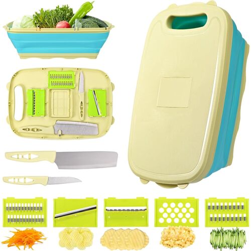 Subzonal-Planche À Découper Pliante 9 En 1,Meuble Camping Pliable Planche À Découper De Cuisine Multifonctionnelle Avec 5 Lames Et 2 Couteaux¿Planche A Decouper Pliable