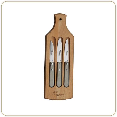 Kyaoayo-8425 - Coffret 3 Couteaux Office - Fabrication 100% França - Set 3 Couteaux De Cuisine - Lame Inox Esprit De Thiers - 2 Couteaux Office - 1 Couteau Bec D'o Au - Planche À Découper