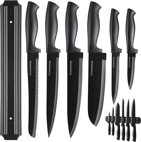 Subzonal-Ensemble De Couteaux De Cuisine Avec Bande Magnétique Sans Perçage, Couteaux De Chef Noirs Tranchants Pour Couper Viande Et Légumes, Idéal Pour Rangement Facile Et Utilisation Polyvalente
