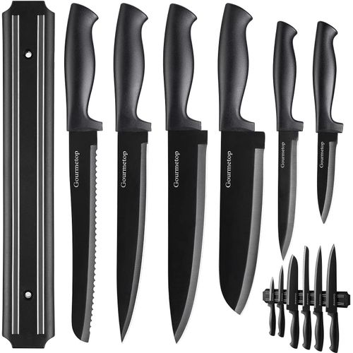 Ersan-Ensemble De Couteaux De Cuisine Avec Bande Magnétique Sans Perçage, Couteaux De Chef Noirs Tranchants Pour Couper Viande Et Légumes, Idéal Pour Rangement Facile Et Utilisation Polyvalente