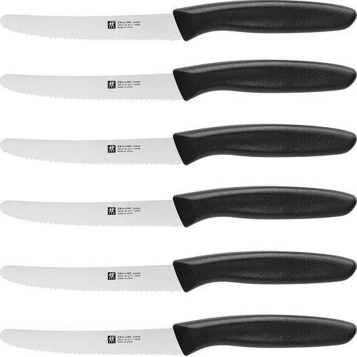 Set De Couteaux De Cuisine (6 Pièces), Lames : 12 Cm, Acier Spécial Inoxydable/Manche Plastique, Série Twin Grip, Noir