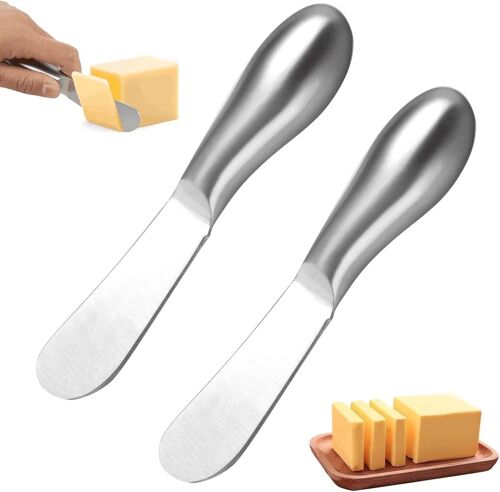 2 Pièces Couteaux À Beurre, Couteau À Crème, Couteau À Tartiner À Beurre, Épandeur De Fromage En Acier Inoxydable, Tartineurs En Acier Inoxydable, Pour Couper Ou Tartiner Beurre, Fromage, Confiture