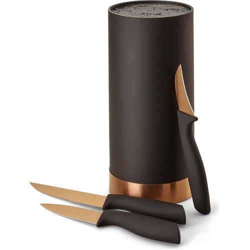 Bloc À Couteaux Avec Insert À Poils |Set De Couteaux De Cuisine 4 Pièces | Couteau Universel | Couteau À Éplucher | Couteau À Légumes | Couteau En Acier À Lame | Edition Or, Ew-Mb-0371