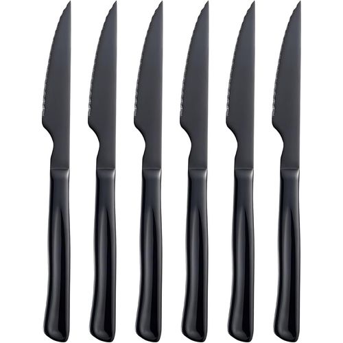 Noir Set De Couteaux À Steak, 6 Pièces En Acier Inoxydable Set De Couteaux De Cuisine, 22 Cm Dentelé Couteau À Manger, Manches Ergonomiques