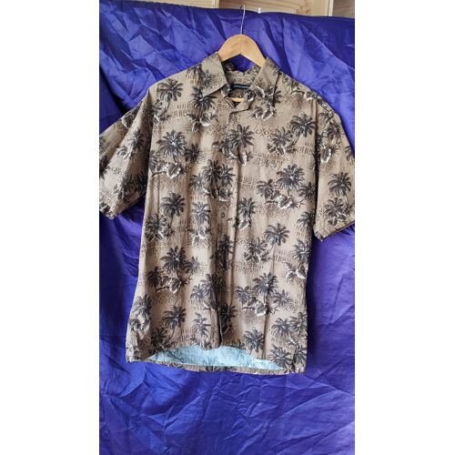 Chemise Palmiers Marque Pierre Cardin Taille L Coton Marron Blanc 189 Grammes Achetée Aux Usa