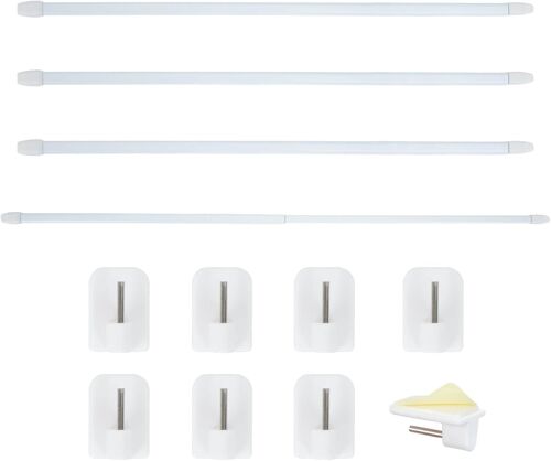 Tringle Rideau Extensible 4 Pièces avec Crochets Adhésifs-Sans Perçage,pour Douche et Armoire (40-70 cm)