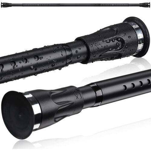 Tringle de Rideau de Douche Télescopique en Fer,105-151 cm Barre Télescopique Extensible à Ressort Sans Perçage-avec Ventouse Fixe-pour Douche et Baignoire/Noir Mat