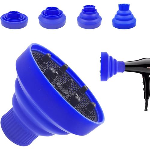 Diffuseur en silicone, diffuseur cheveux bouclés, diffuseur portable cheveux bouclés, adaptable au sèche-cheveux avec diamètre 4,2 à 4,8 cm, pliable et (bleu)