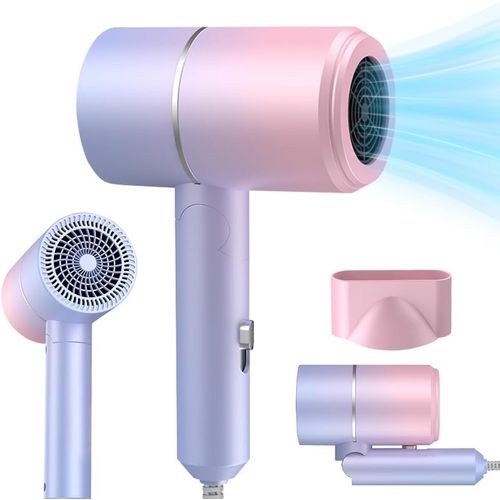 Sèche-cheveux Pliable, Sèche-Cheveux de Voyage Pliable, Professionnel Sèche-Cheveux Lonique, Sèche Cheveux Ionique, 2 Températures, 1 Buses, pour Voyages, Maison, Salon (Rose)