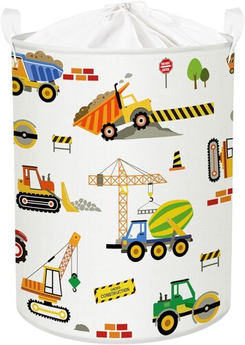MEVRONISSHOP-45L Corbeilles à Linge Blanc Véhicule d'ingénierie pour Garçons Paniers à Linge Sale Enfants Pliables Rond pour Jouets Vêtements, 36x45 cm