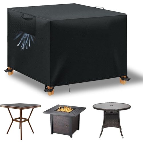 Spwa-Housse Table De Jardin, Housse Salon De Jardin Exterieur, Housses Pour Mobilier De Jardin Imperméable Anti-Uv, 420d Tissu Oxford Housse De Protection Salon De Jardin, Noir, 90x90x90 Cm