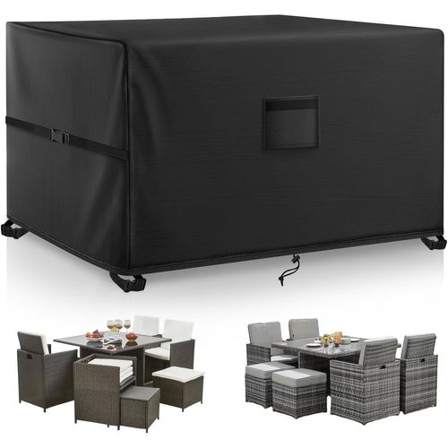 Spwa-150x150x74cm Housse Imperméable Pour Meubles De Jardin,Terrasse, Housse De Table De Terrasse En Tissu Oxford 420d Très Résistante En Rotin, Coupe-Vent, Anti-Uv Pour Terrasse, Extérieur