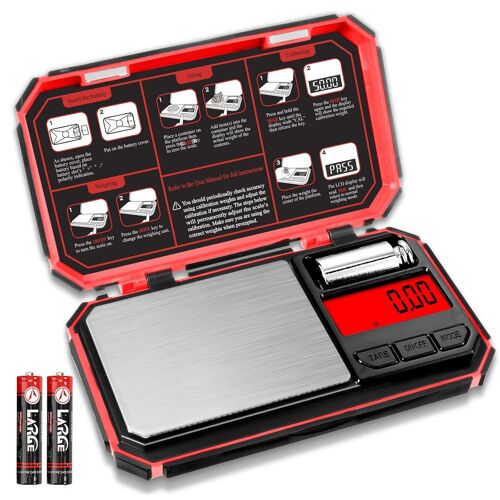 Kalanka-Balance De Précision 200g/0.01g,Balance De Poche,Balances De Bijoux,Petite Balance Grammes,Balance Herbes,Portable Balances Poudre,Balances De Cuisine Numérique Voyage (Pile Incluse)- Rouge