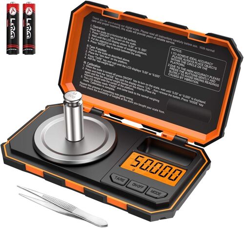 Balance De Cuisine, 50g/0.001g Balance De Poche Numérique, Balances Alimentaires De Précision 0,001 G, Avec Étalonnage Poids 50g, Pince À Épiler, Fonction De Tare, Lcd Rétroéclairé