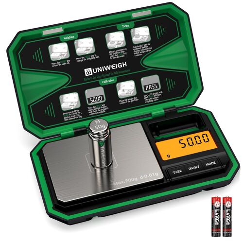 Balance Numérique De Poche 200g/0.01g,Mini Balance Alimentaire Avec Poids De Calibrage De 50g,Pour La Cuisine,Les Poudres,Les Herbes,Les Bijoux,Les Pièces De Monnaie (Batterie Incluse) Vert