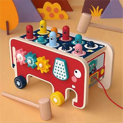 Jouet éducatif pour enfants, percussions pour bébé, frappe une taupe, chariot en bois pour éléphant, frappe un hamster-Rouge