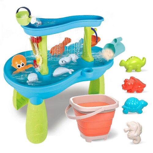 Table à eau pour enfants, table à eau à 2 niveaux, jouets d'extérieur pour tout-petits, garçons et filles, tables d'activités aquatiques et de sable, jouets d'extérieur pour l'été