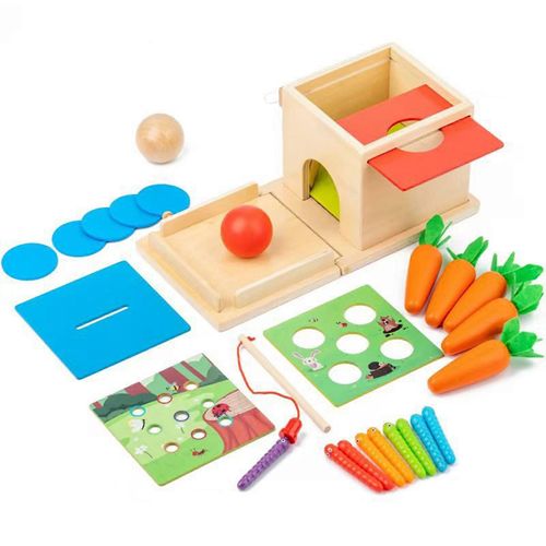 Jouet en bois éducatif pour enfants avec carotte à tirer, apprentissage des couleurs, pêche et jeu de société à chevilles