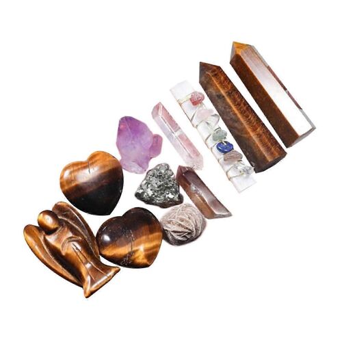 Ensemble de pierres pour cadeaux de fête pour enfants, ensemble éducatif minéral pour garçons et filles, cristal rose-Yeux de tigre