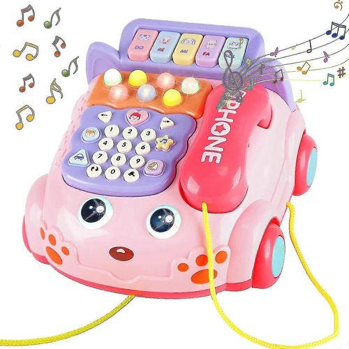 Téléphone jouet pour bébé, dessin animé, piano musical, lumière, jouet pour enfants, téléphone interactif parent-enfant, cadeau rose-Macarons