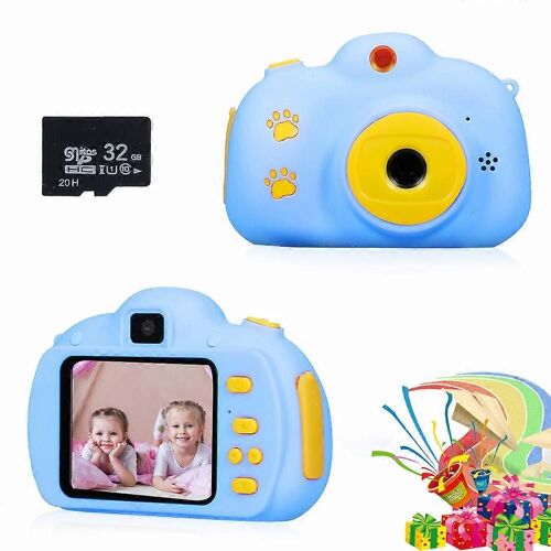 Caméra vidéo 1080p rechargeable et antichoc pour enfants, 2,4 pouces, idéale pour les selfies, avec carte mémoire de 32 Go, idéale pour un anniversaire