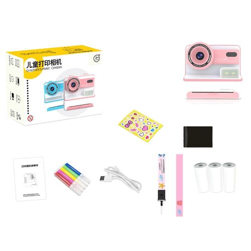 Appareil photo numérique instantané pour enfants, comprenant 3 rouleaux de papier d'impression, appareil photo jouet, cadeau créatif pour enfants, rose