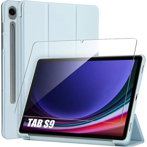 Coque + Verre Trempé Pour Samsung Galaxy Tab S9 (11 Pouces) Protection Intégrale Antichoc Support Veille-Réveil Auto - Bleu - E.F.Connection