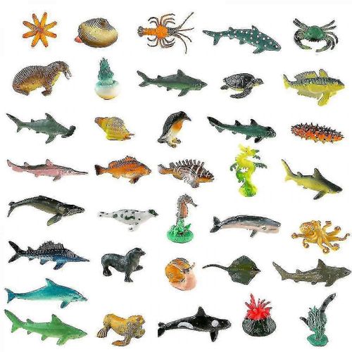 Ensemble de 36 figurines d'animaux marins, comprenant des requins et des poissons, pour le bain des tout-petits