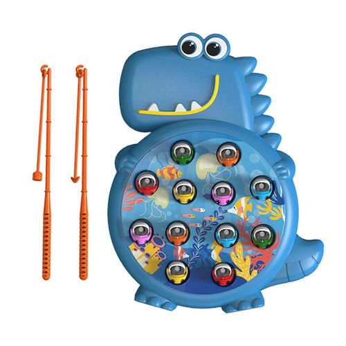 Jeu de canne à pêche magnétique interactif en forme de dinosaure pour les tout-petits et les enfants. Jouet de canne à pêche pour l'apprentissage préscolaire. Hamster brun-Dinosaure bleu