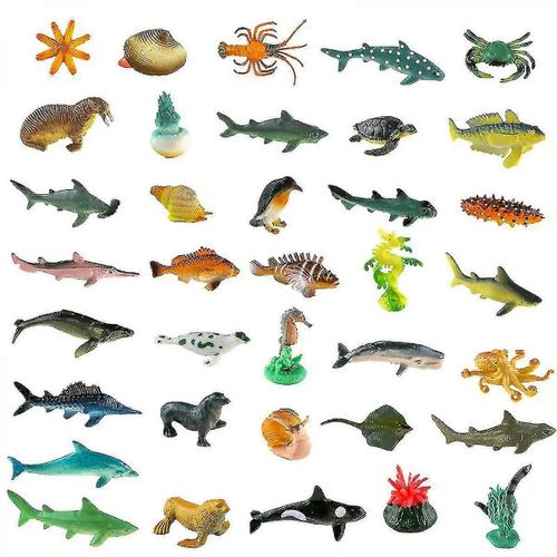 Jouets de créature marine 36pcs Océan Animaux marins Figurines Jouets de requin pour les tout-petits Décorations d'enfants Jouets de poisson en plastique Pack préscolaire et ensembles de bain