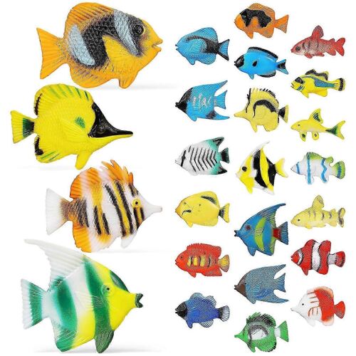 Lot de 24 poissons tropicaux en plastique, modèle éducatif préscolaire