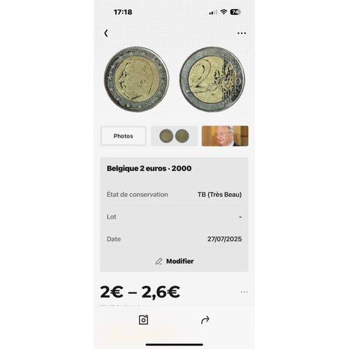 Pièce 2 Euros Belgique 2000