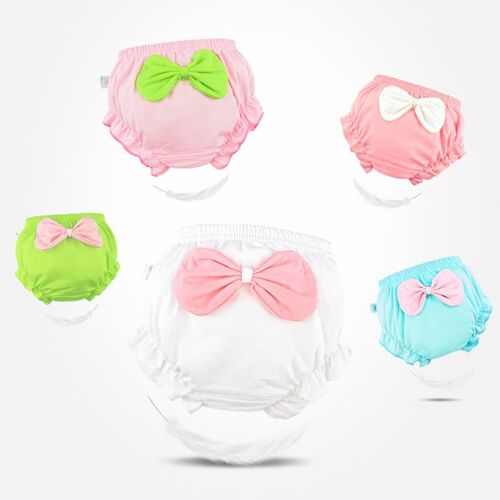 Couvre-Couche Avec N¿Ud Papillon - Bloomers Pour Bébé, Couvre-Couche Pour Toute-Petite Fille, Slip En Coton (5 Pièces, Couleur Aléatoire, 0-1 Ans)