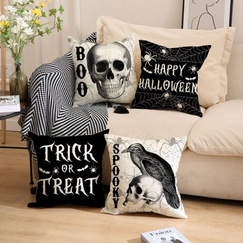 Lot de 4 décorations d'Halloween gothiques en forme de crâne, de corbeau et de corbeau, 45 x 45 cm, effrayantes, pour un bonbon ou un sort