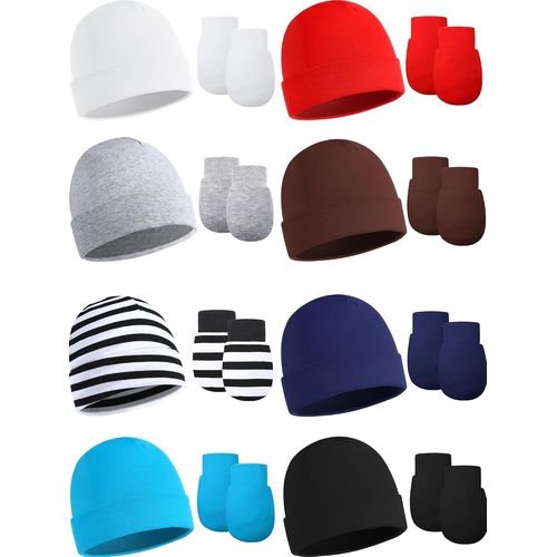 Bonnets Et Moufles Pour Nouveau-Nés, Bonnet Unisexe Pour Bébé (Lot De Deux), Lot De 8