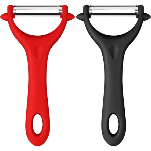 2 Pcs Éplucheur Universel,Econome Legumes Inox Eplucheur Legumes Manuel Eplucheur Pomme De Terre Poignée Ergonomique,Couteau Eplucheur Cuisine Pour Légumes Fruits (Noir+Rouge)